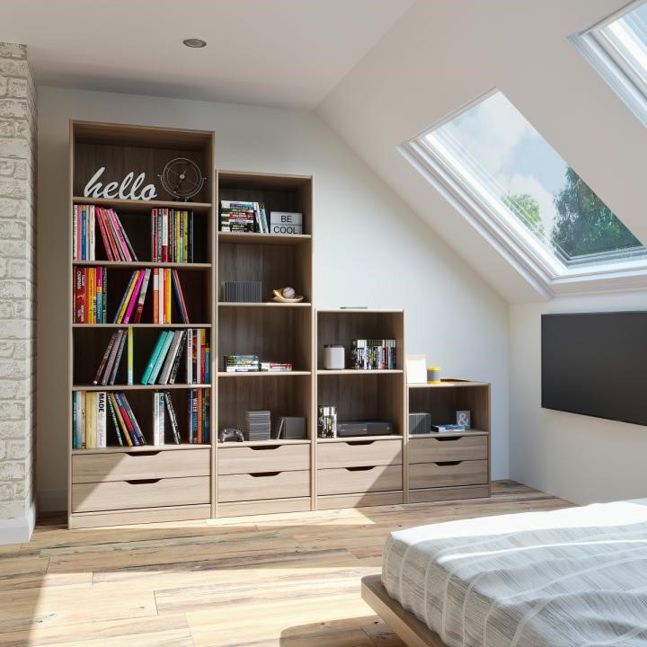 Aménagement bibliothèque rangements chambre